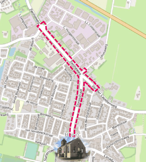 Onderzoeksgebied herinrichting Dorpsstraat Zwolseweg